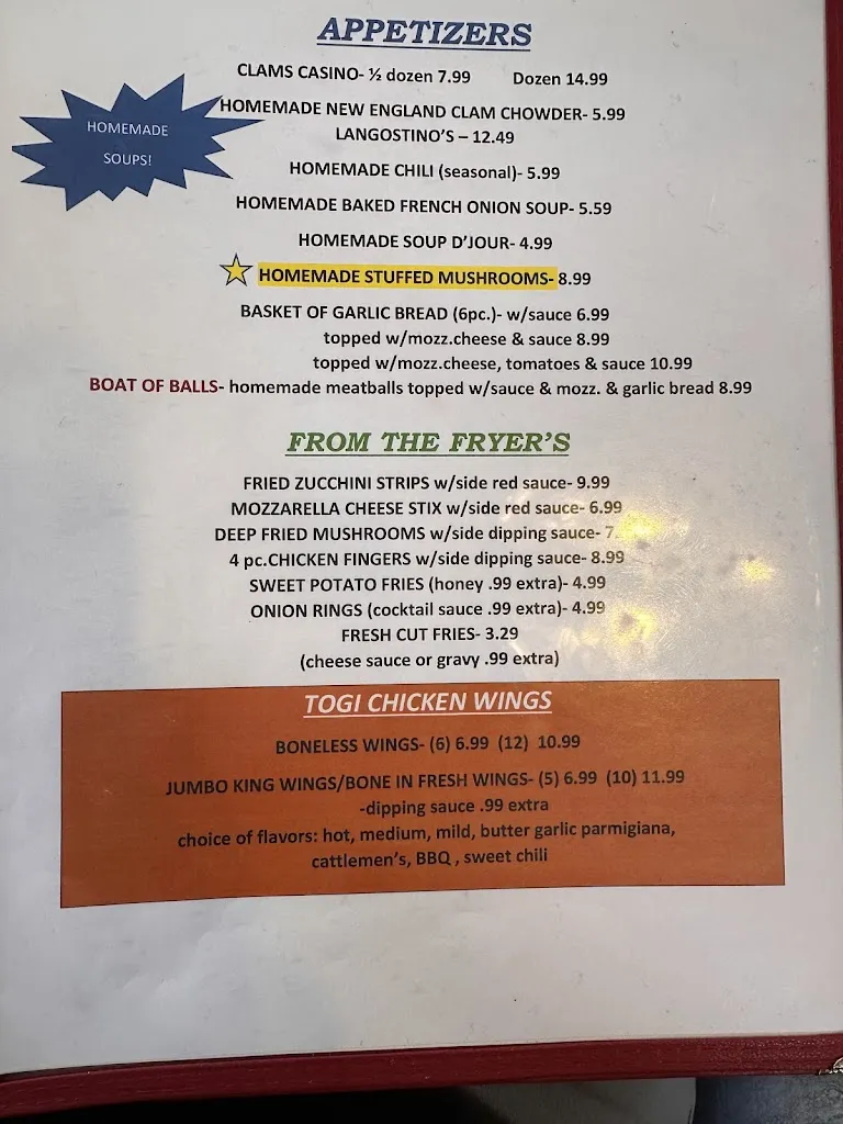 Menu_Togi's Family Restaurant_Bradford, PA_image_old_2
