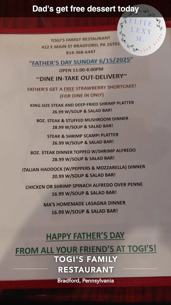 Menu_Togi's Family Restaurant_Bradford, PA_image_old_3