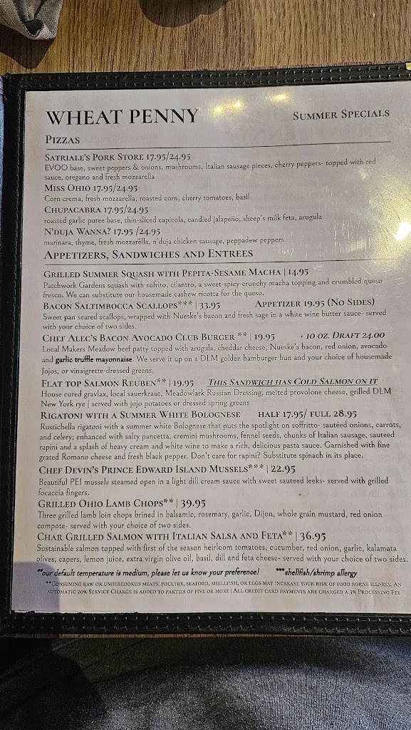 Menu_Wheat Penny Oven and Bar_Dayton, OH_image_old_1