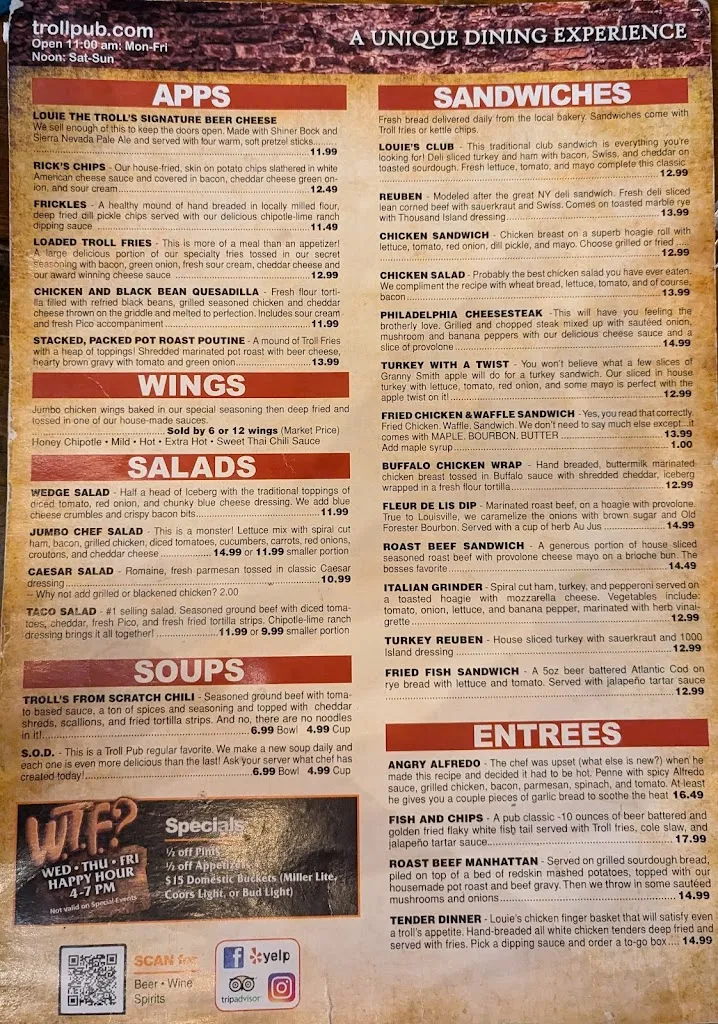 Menu_Troll Pub at the Wheelhouse_Dayton, OH_image_old_1