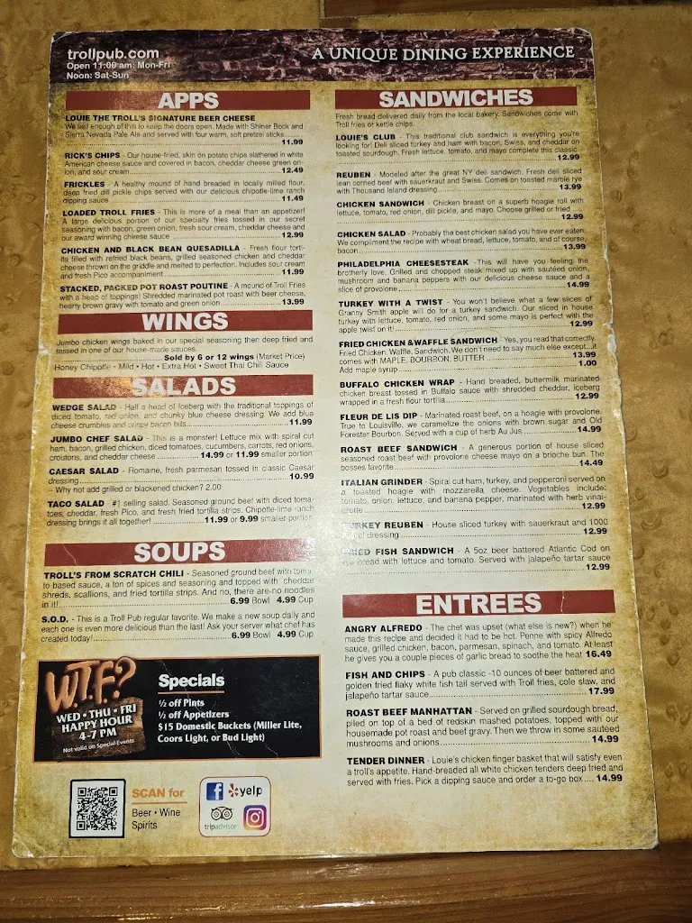 Menu_Troll Pub at the Wheelhouse_Dayton, OH_image_old_2
