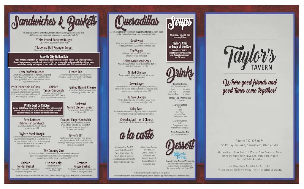Menu_Taylor's Tavern_Springfield, OH_image_old_2