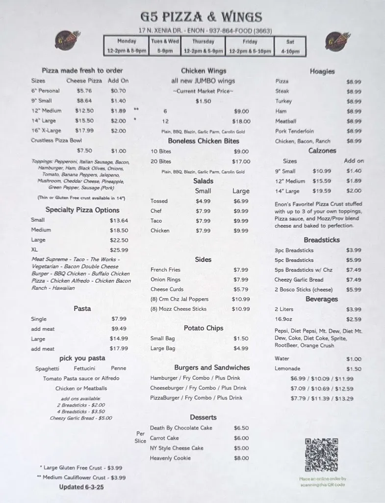 Menu_G5 Pizza & Wings_Enon, OH_image_old_1