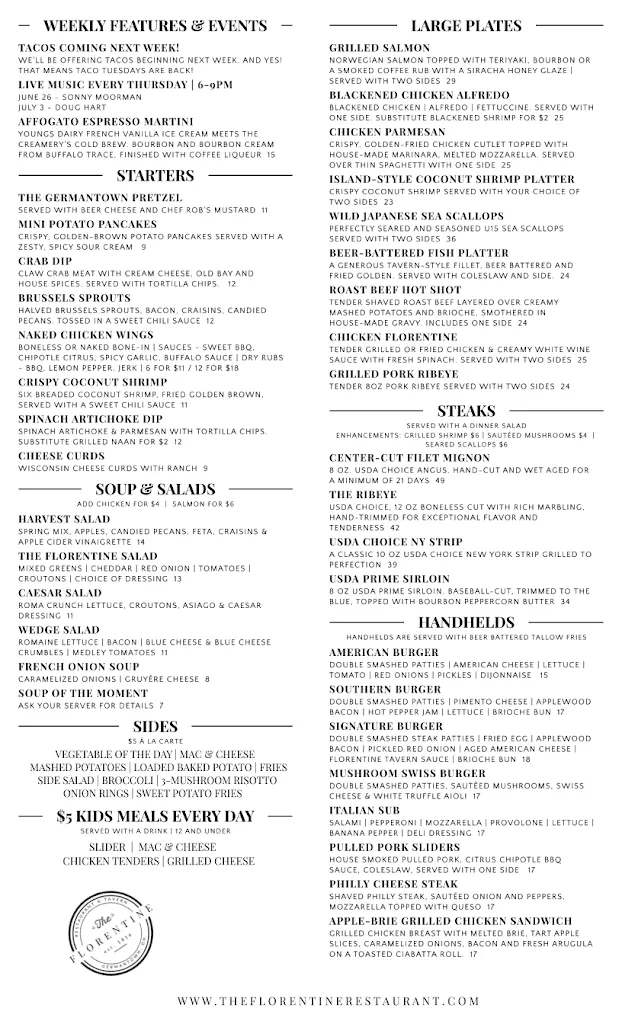 Menu_The Florentine Restaurant_Germantown, OH_image_old_1