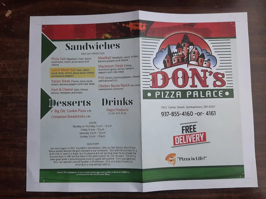 Menu_Don's Pizza Palace_Germantown, OH_image_old_2