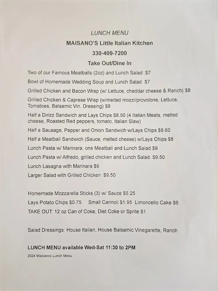Menu_Maisanos Little Italian Kitchen_North Canton, OH_image_old_2