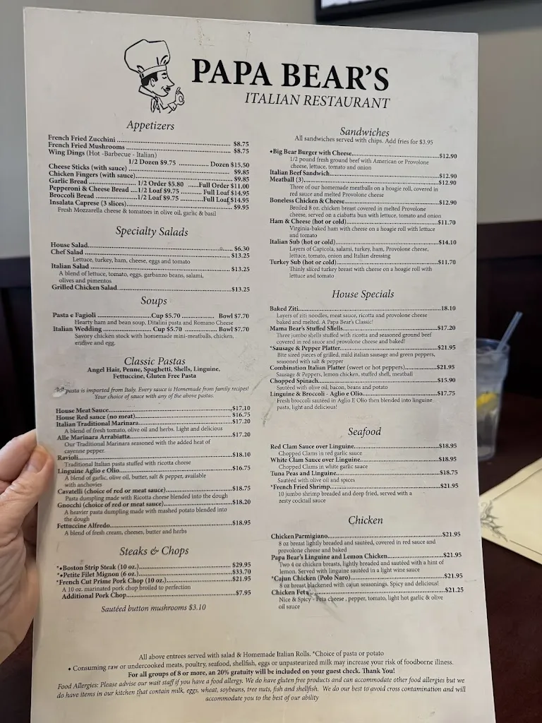 Menu_Papa Bear's Italian Restaurant The Pizza Oven_North Canton, OH_image_old_1