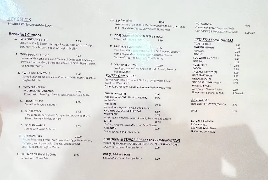 Menu_Beyesly's Restaurant_North Canton, OH_image_old_1