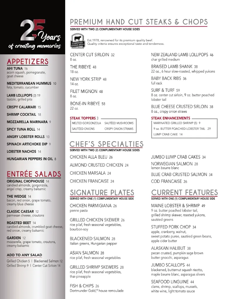 Menu_The Chophouse_Warren, OH_image_old_2