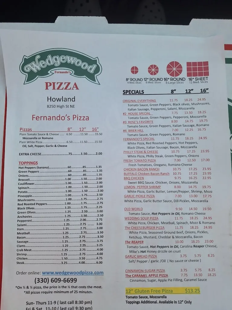Menu_Wedgewood Fernando's Pizza_Warren, OH_image_old_2