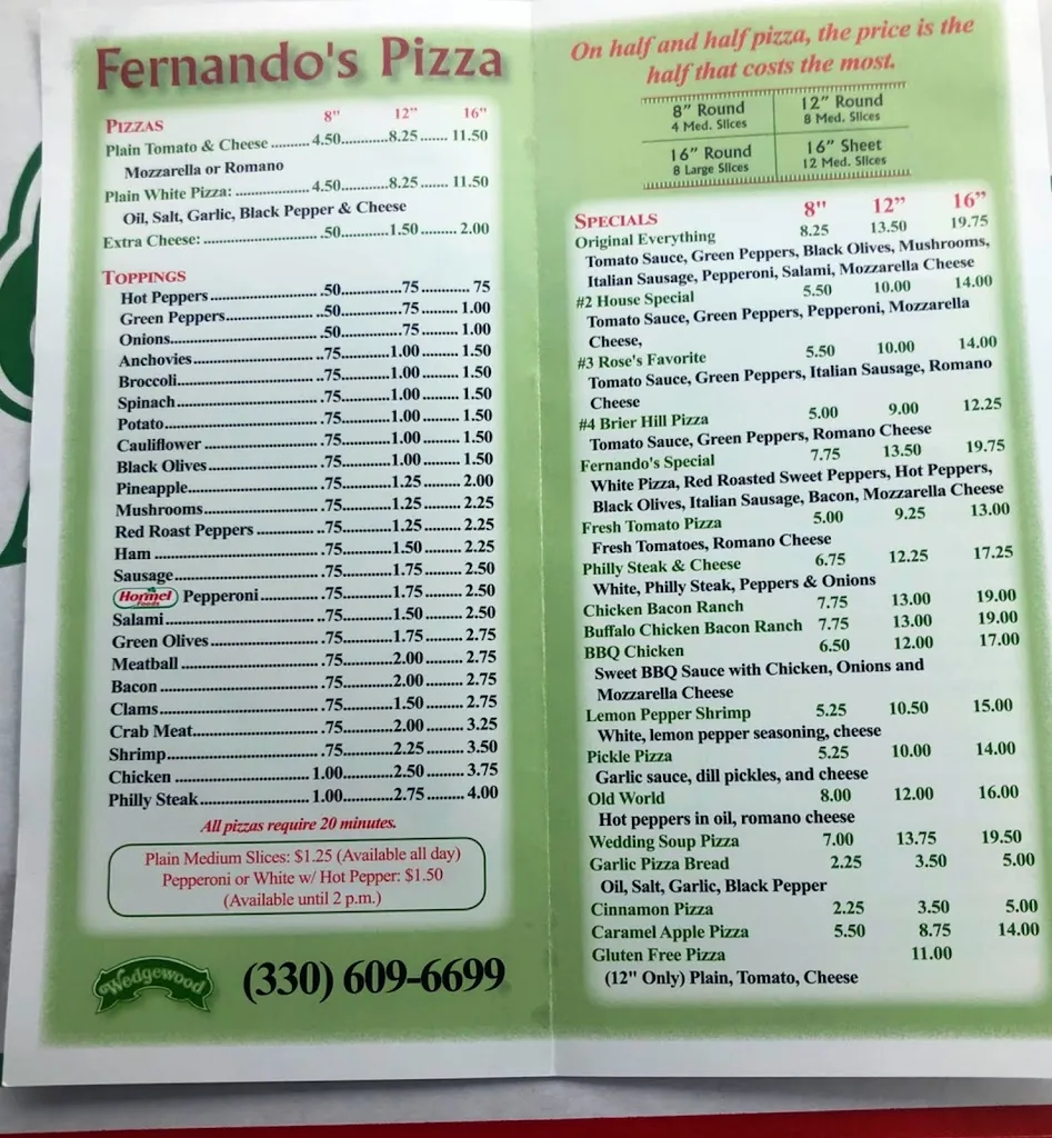 Menu_Wedgewood Fernando's Pizza_Warren, OH_image_old_3