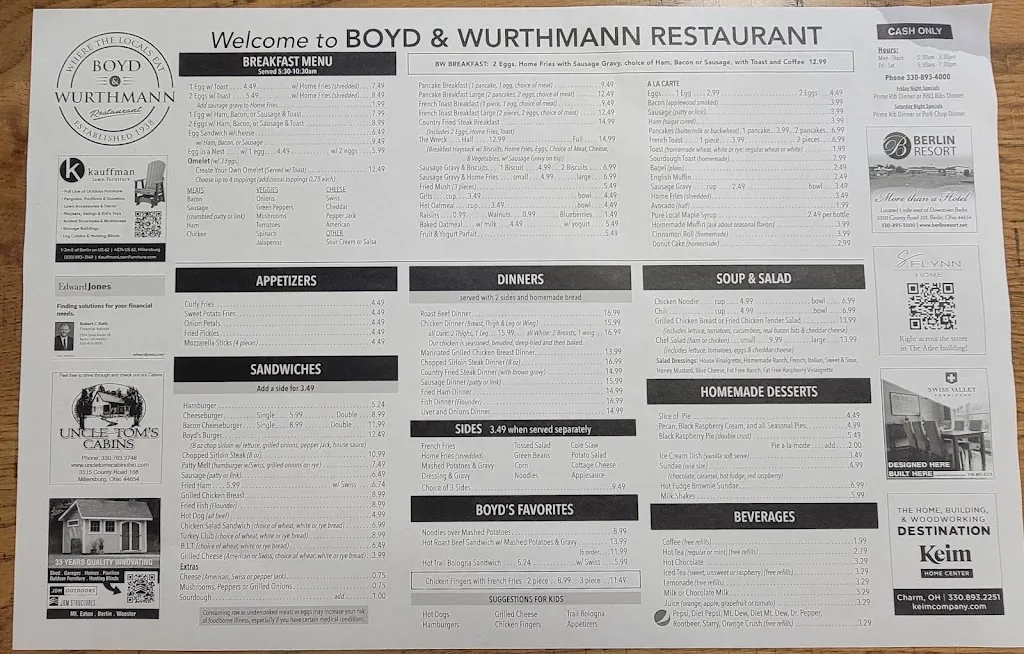 Menu_Boyd & Wurthmann Restaurant_Berlin, OH_image_old_3
