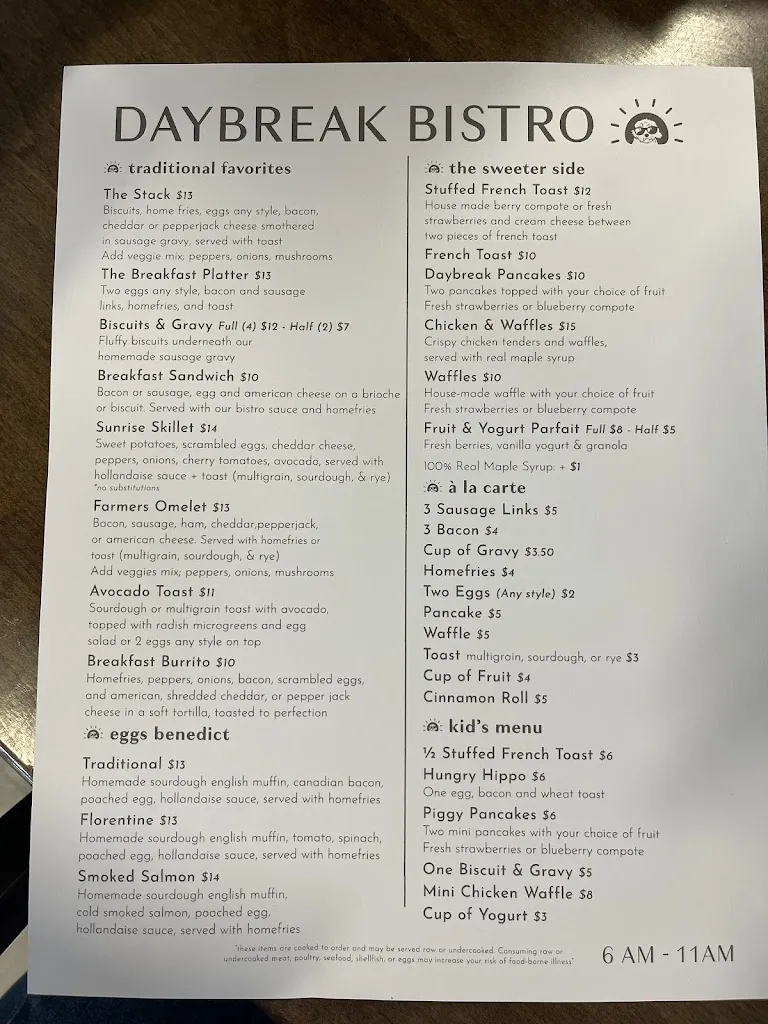 Menu_Daybreak Bistro_Millersburg, OH_image_old_1