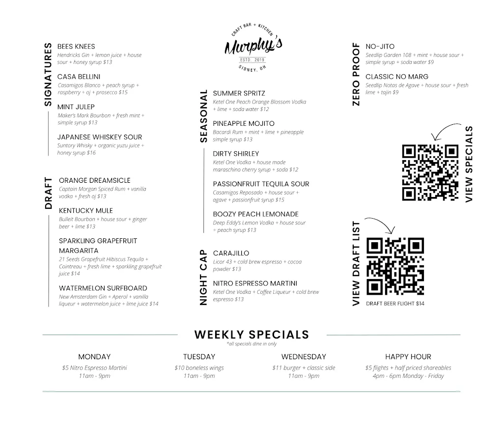 Menu_Murphy’s Craft Bar + Kitchen_Sidney, OH_image_old_1