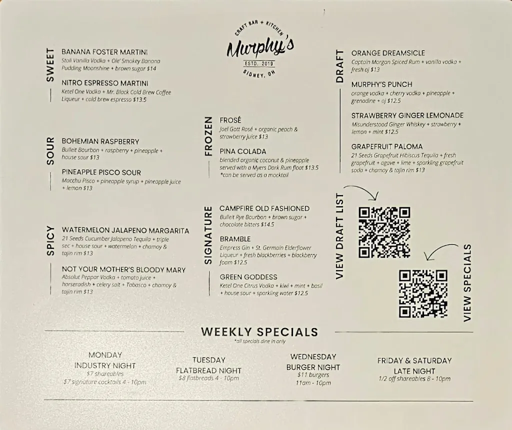 Menu_Murphy’s Craft Bar + Kitchen_Sidney, OH_image_old_3