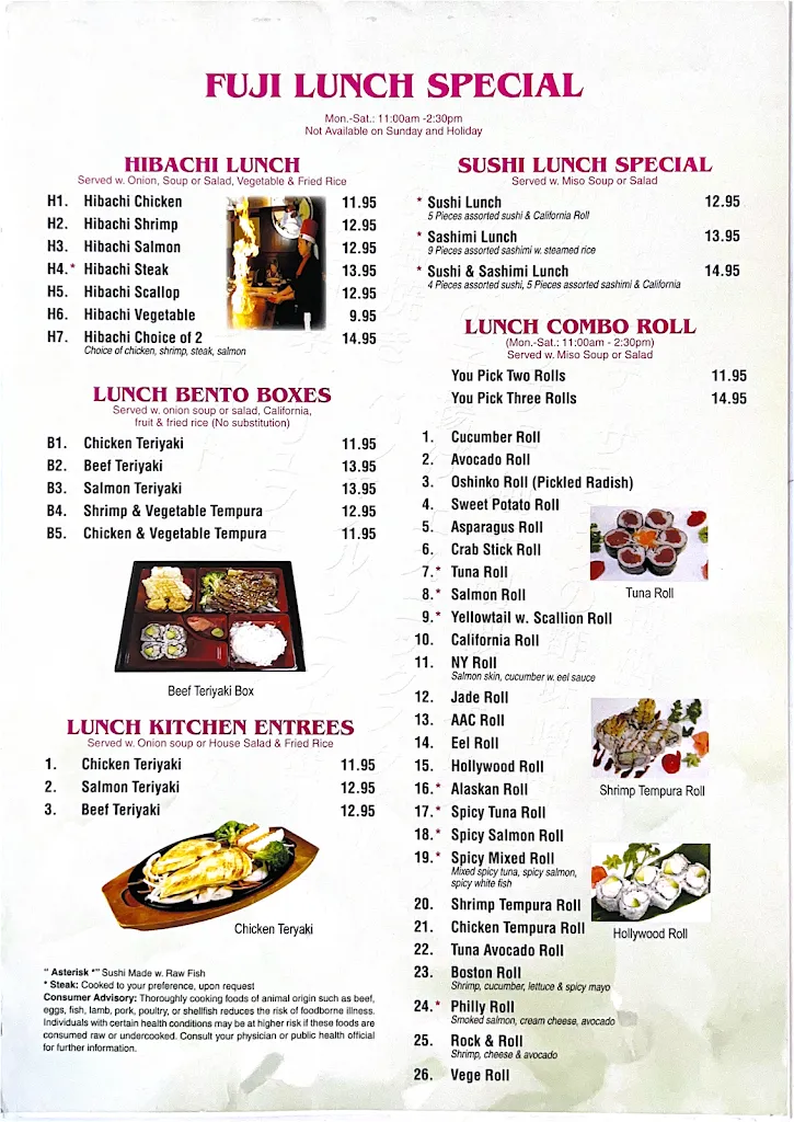 Menu_Fuji sushi & steak house Japanese Restaurant_Sidney, OH_image_old_1
