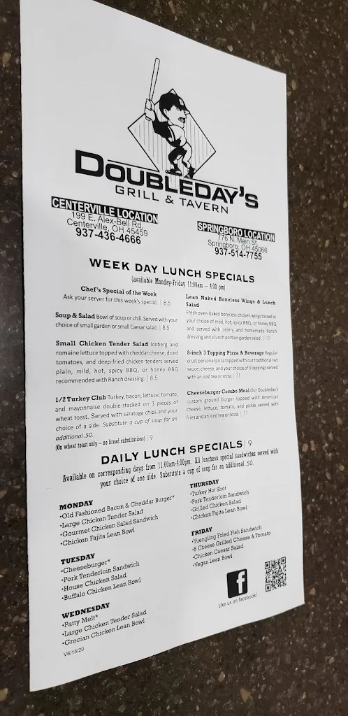 Menu_Doubleday's Grill &Tavern_Springboro, OH_image_old_1