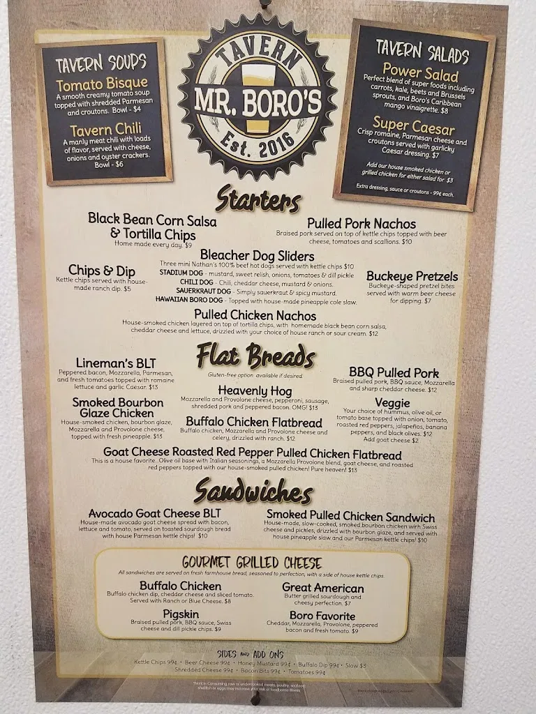 Menu_Mr. Boro's Tavern_Springboro, OH_image_old_1