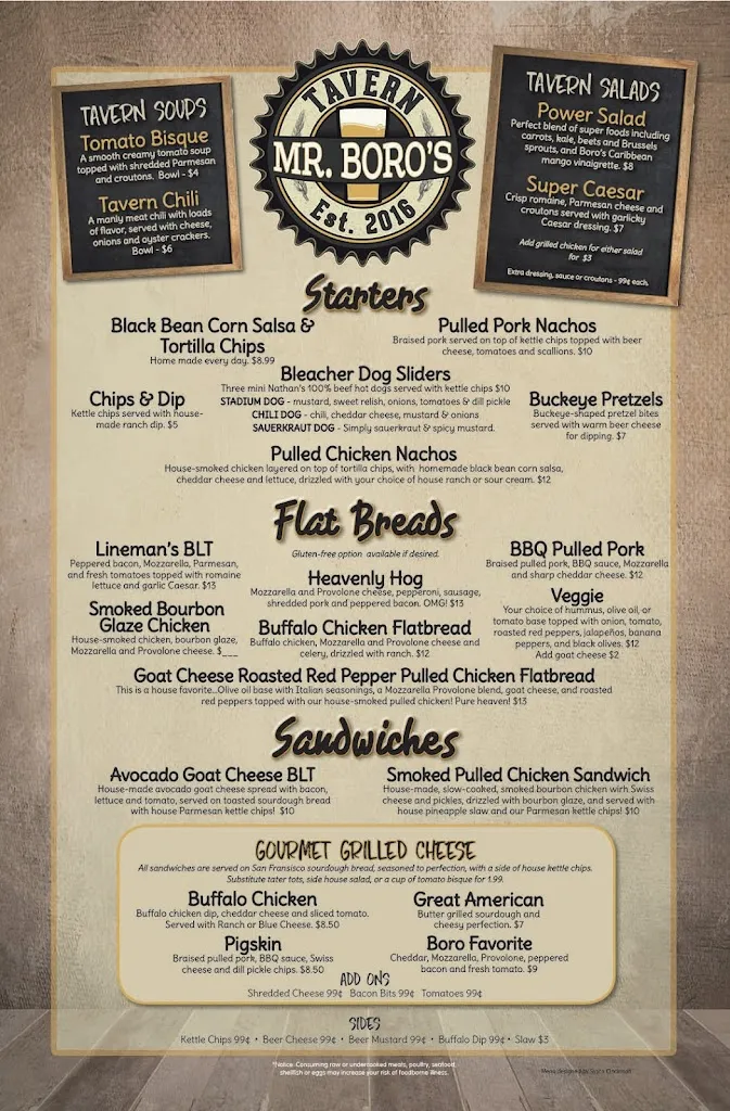 Menu_Mr. Boro's Tavern_Springboro, OH_image_old_2