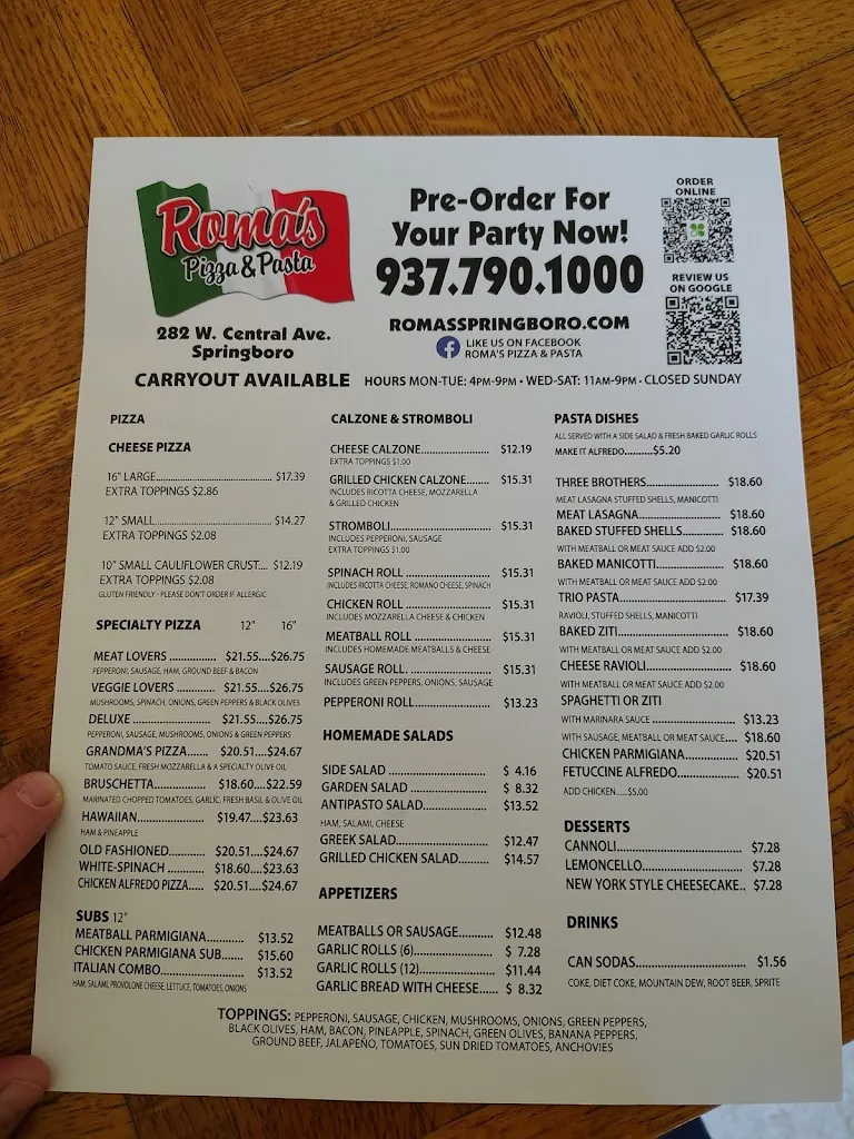 Menu_Roma's Pizza & Pasta_Springboro, OH_image_old_1