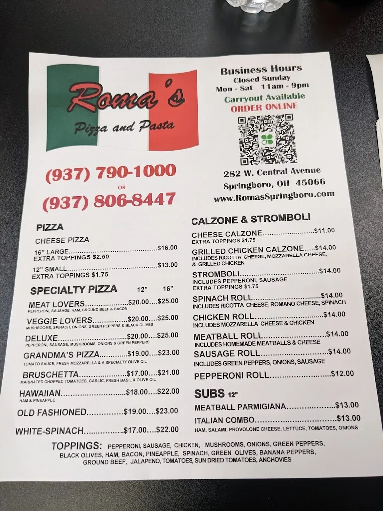 Menu_Roma's Pizza & Pasta_Springboro, OH_image_old_3