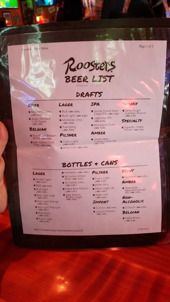 Menu_Roosters_Springboro, OH_image_old_2