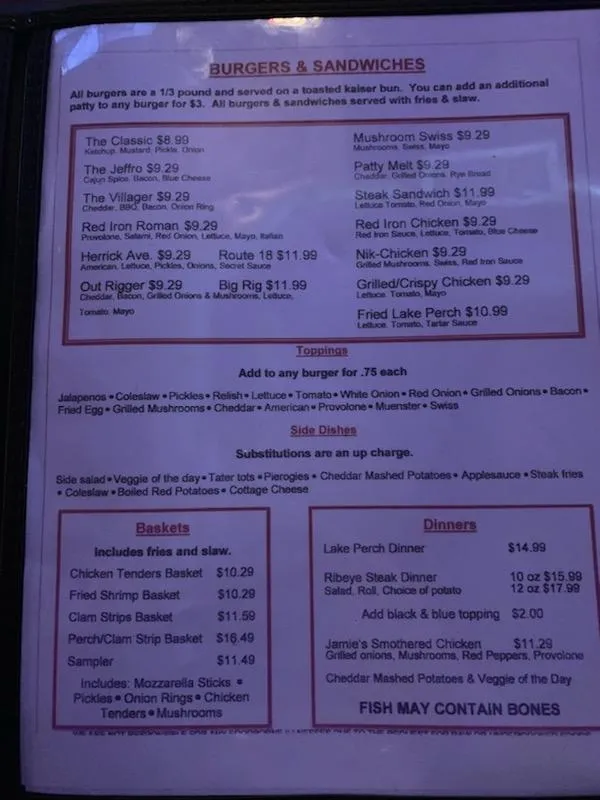Menu_Red Iron Bar & Grille - Wellington, OH_Wellington, OH_image_old_1