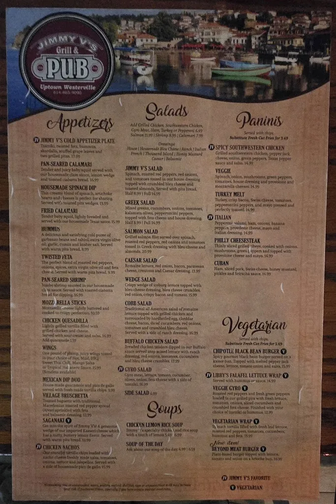 Menu_Jimmy V's Grill & Pub_Westerville, OH_image_old_1