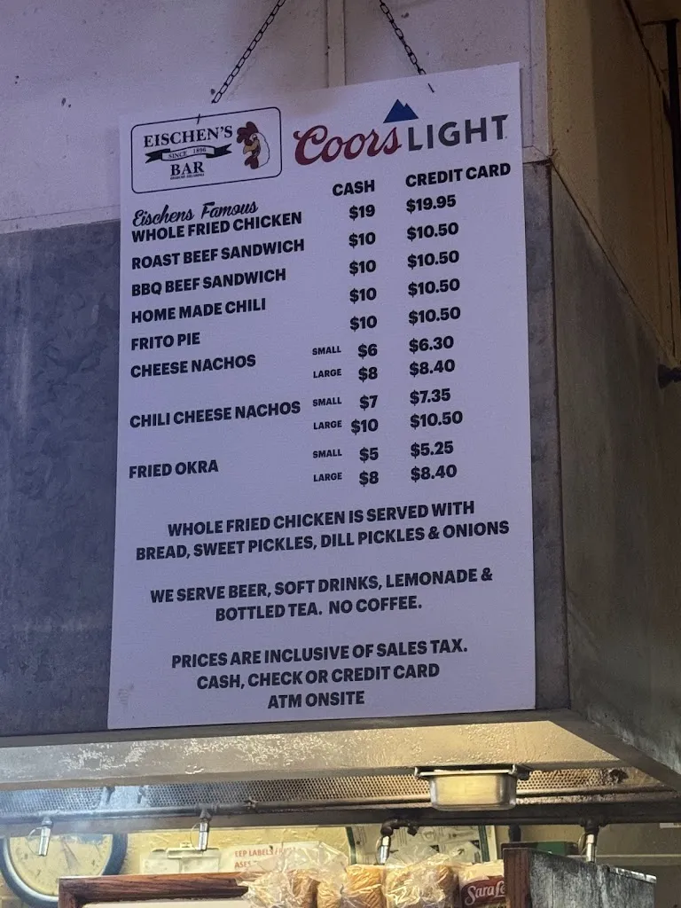 Menu_Eischen's Bar_Okarche, OK_image_old_3