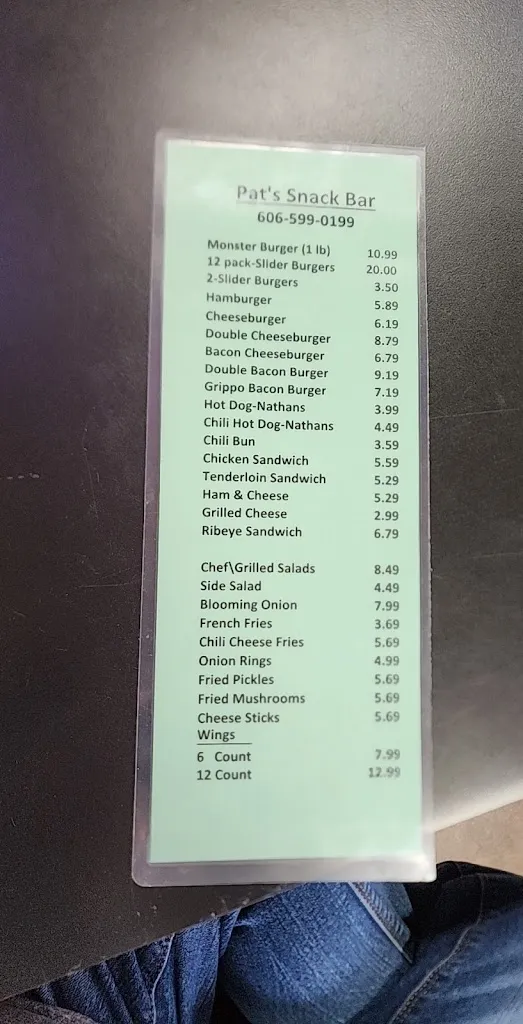 Menu_Pat's Snack Bar_Manchester, KY_image_old_2