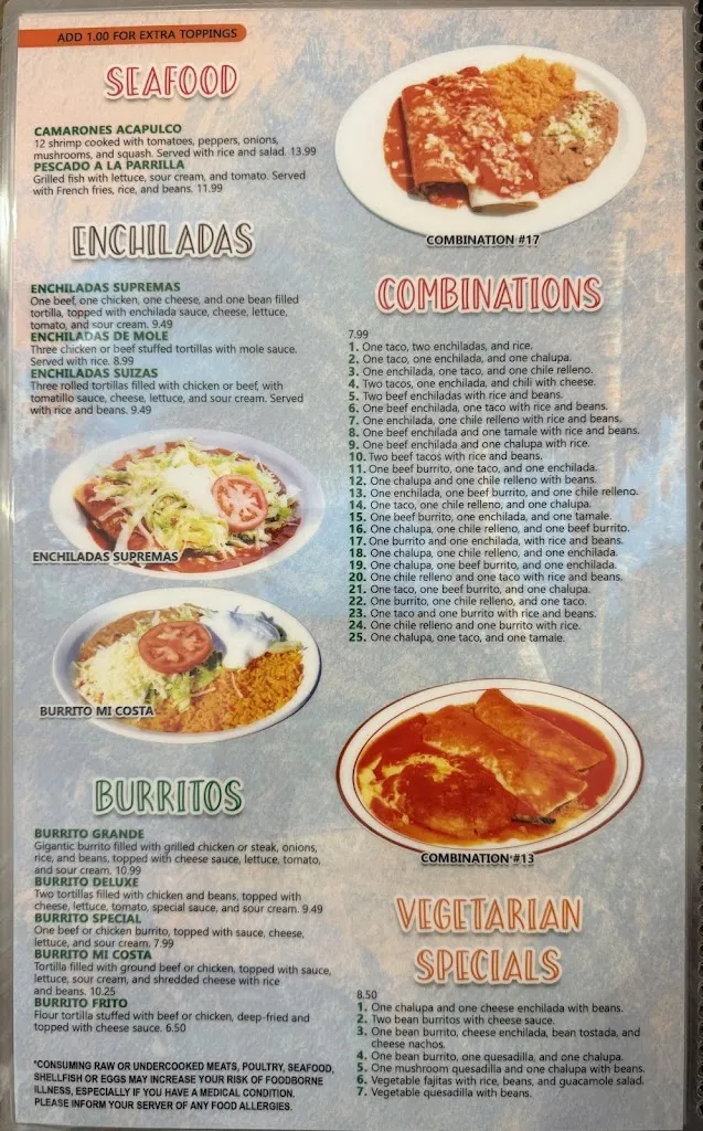 Menu_Mi Costa Mexican Restaurant_Manchester, KY_image_old_2