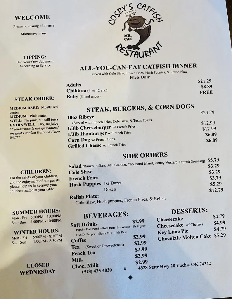 Menu_Cosby's Catfish Restaurant_Eucha, OK_image_old_1