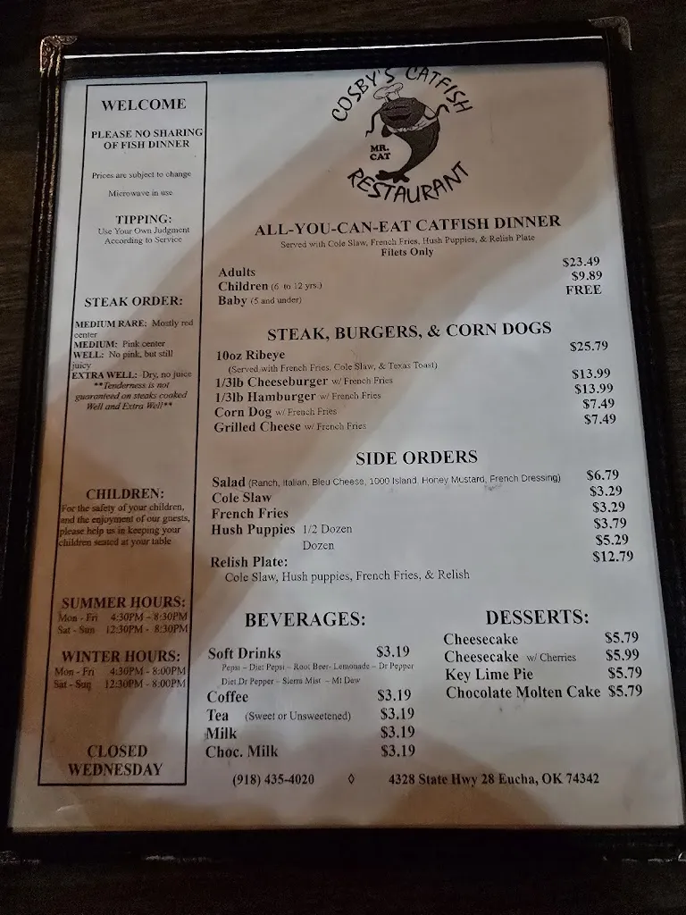 Menu_Cosby's Catfish Restaurant_Eucha, OK_image_old_2
