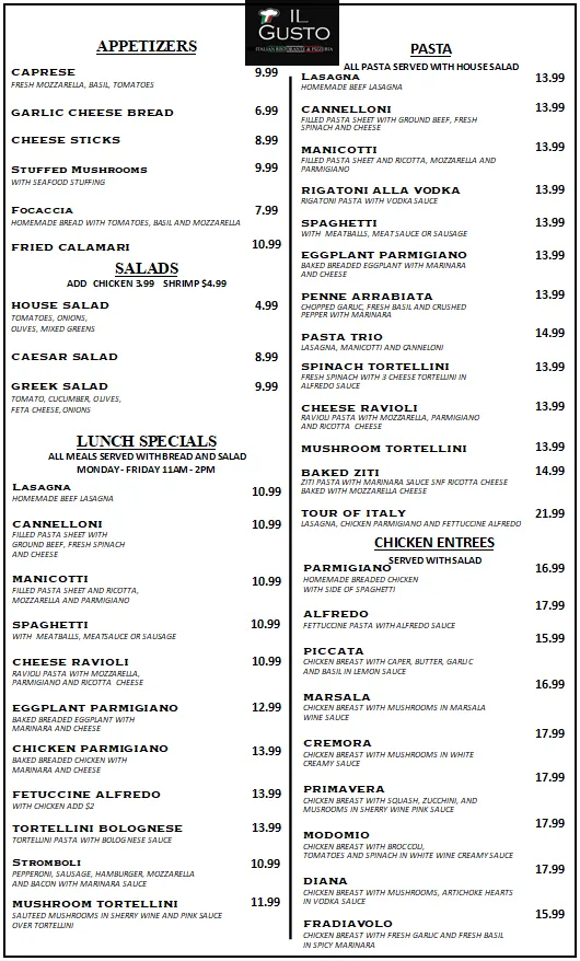 Menu_IL GUSTO Ristorante & Pizzeria_Sapulpa, OK_image_old_1