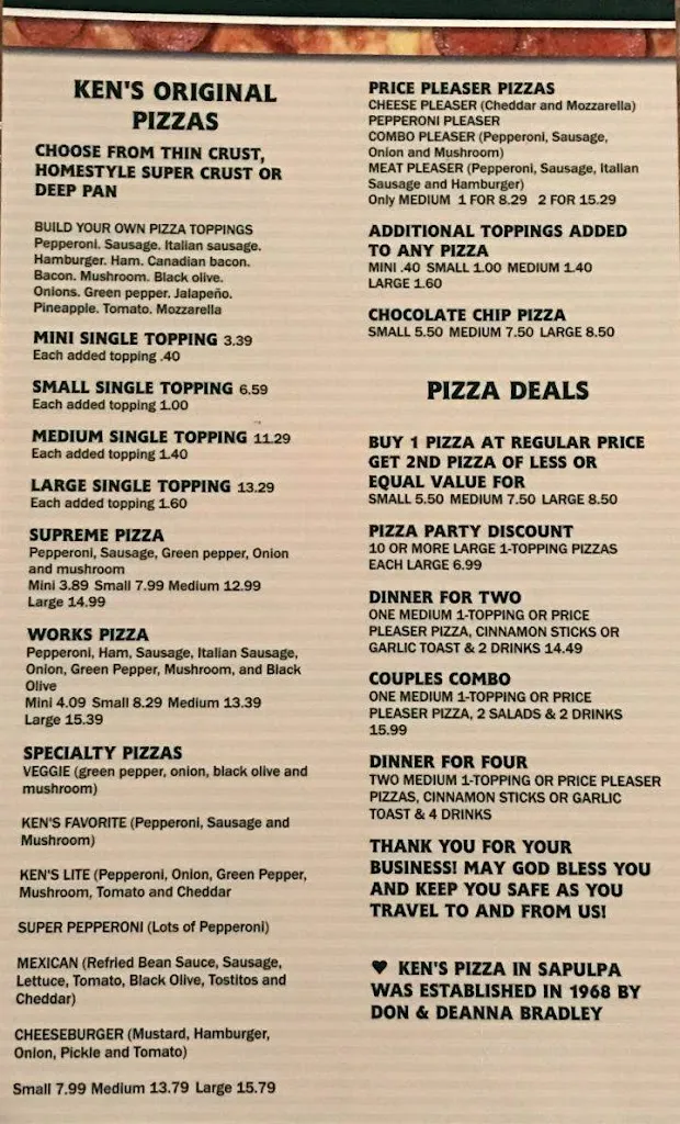 Menu_Ken's Pizza_Sapulpa, OK_image_old_1