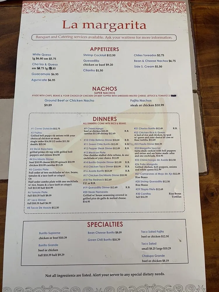 Menu_La Margarita_Sapulpa, OK_image_old_1