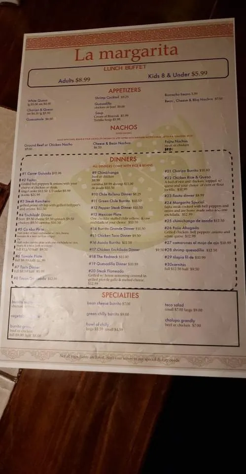 Menu_La Margarita_Sapulpa, OK_image_old_2