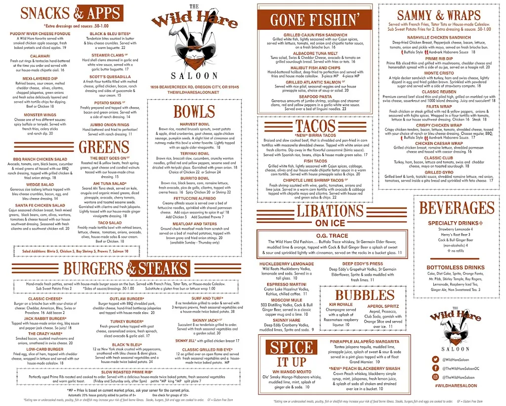 Menu_The Wild Hare Saloon & Cafe_Oregon City, OR_image_old_2
