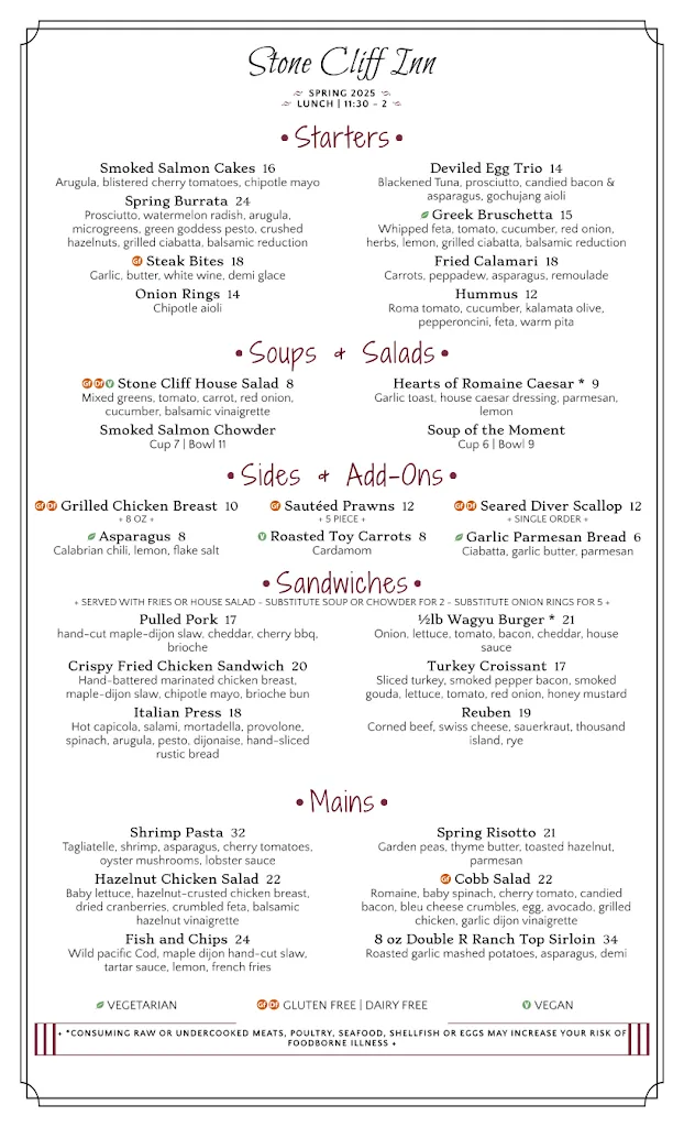 Menu_Stone Cliff Inn_Oregon City, OR_image_old_2