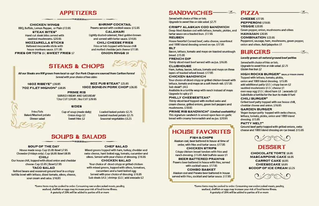 Menu_High Rocks Restaurant and Lounge_Gladstone, OR_image_old_1