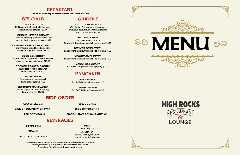 Menu_High Rocks Restaurant and Lounge_Gladstone, OR_image_old_2