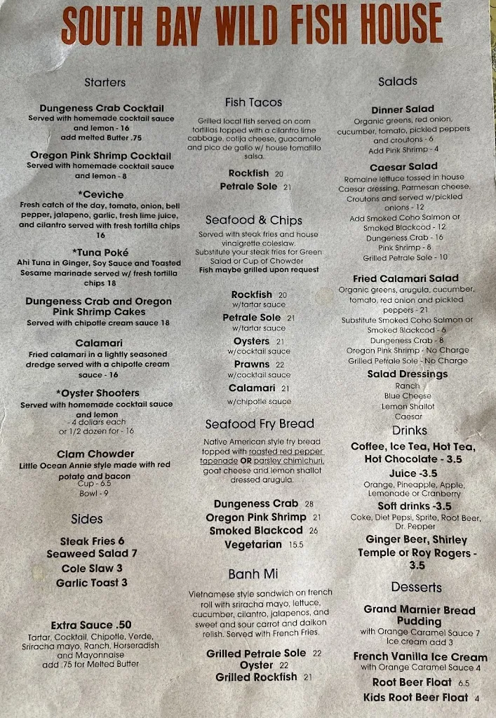 Menu_South Bay Wild Fish House_Astoria, OR_image_old_2