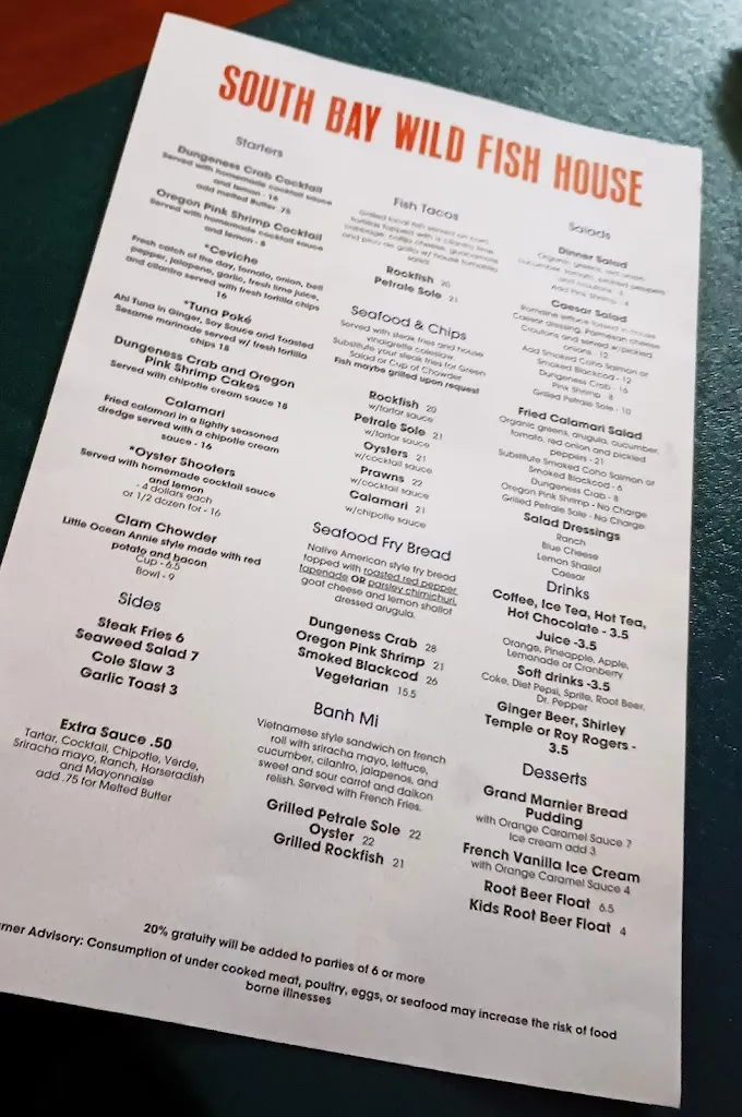 Menu_South Bay Wild Fish House_Astoria, OR_image_old_3