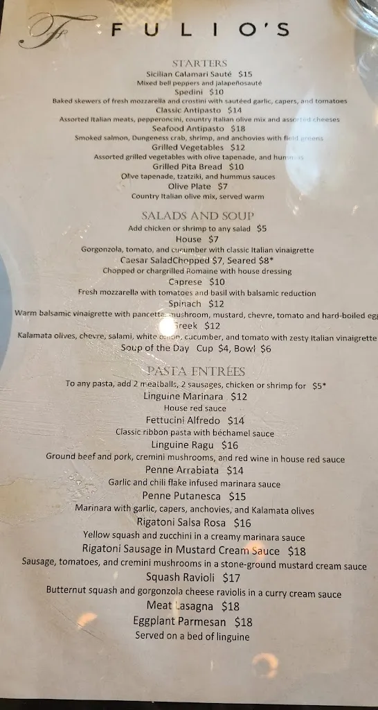Menu_Fulio's Restaurant_Astoria, OR_image_old_1