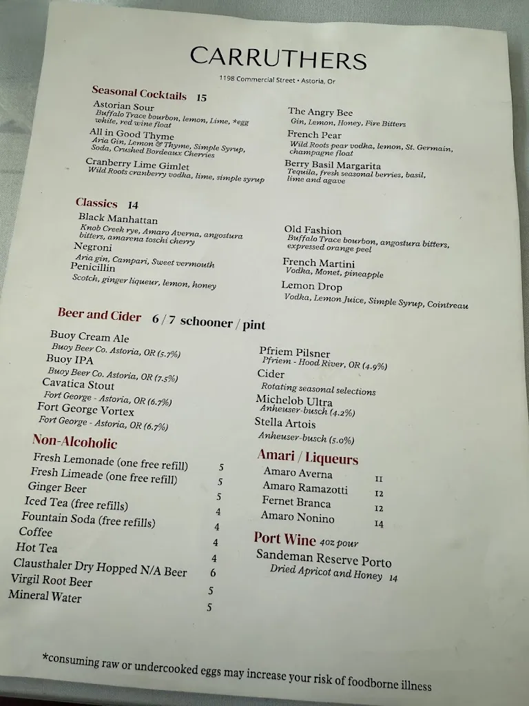Menu_Carruthers Restaurant_Astoria, OR_image_old_1