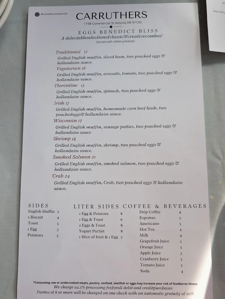 Menu_Carruthers Restaurant_Astoria, OR_image_old_2