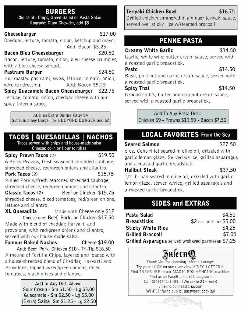 Menu_Inferno Lounge_Astoria, OR_image_old_1