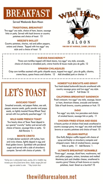 Menu_The Wild Hare Saloon Canby_Canby, OR_image_old_1