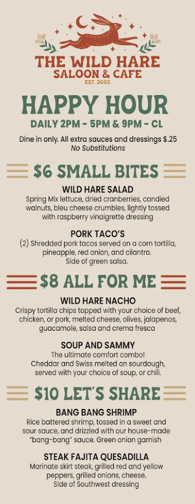 Menu_The Wild Hare Saloon Canby_Canby, OR_image_old_3
