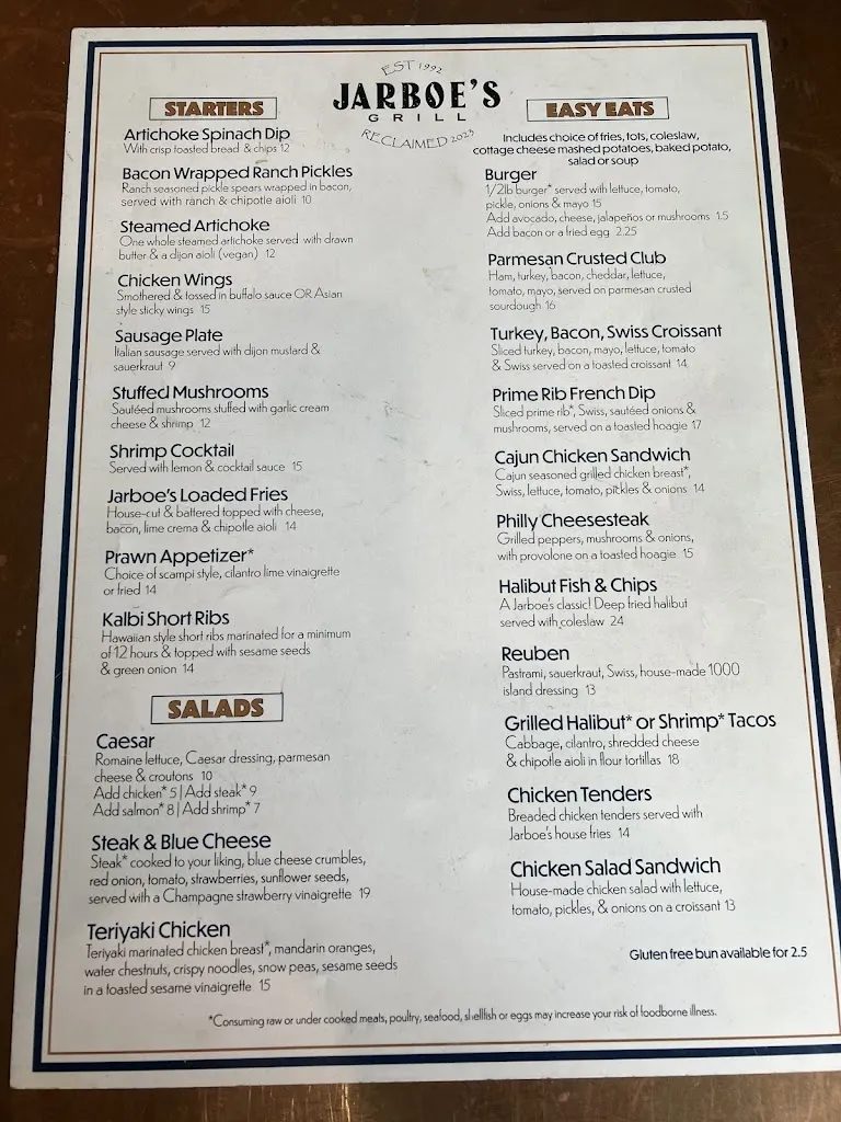 Menu_Jarboe’s Grill_Canby, OR_image_old_1